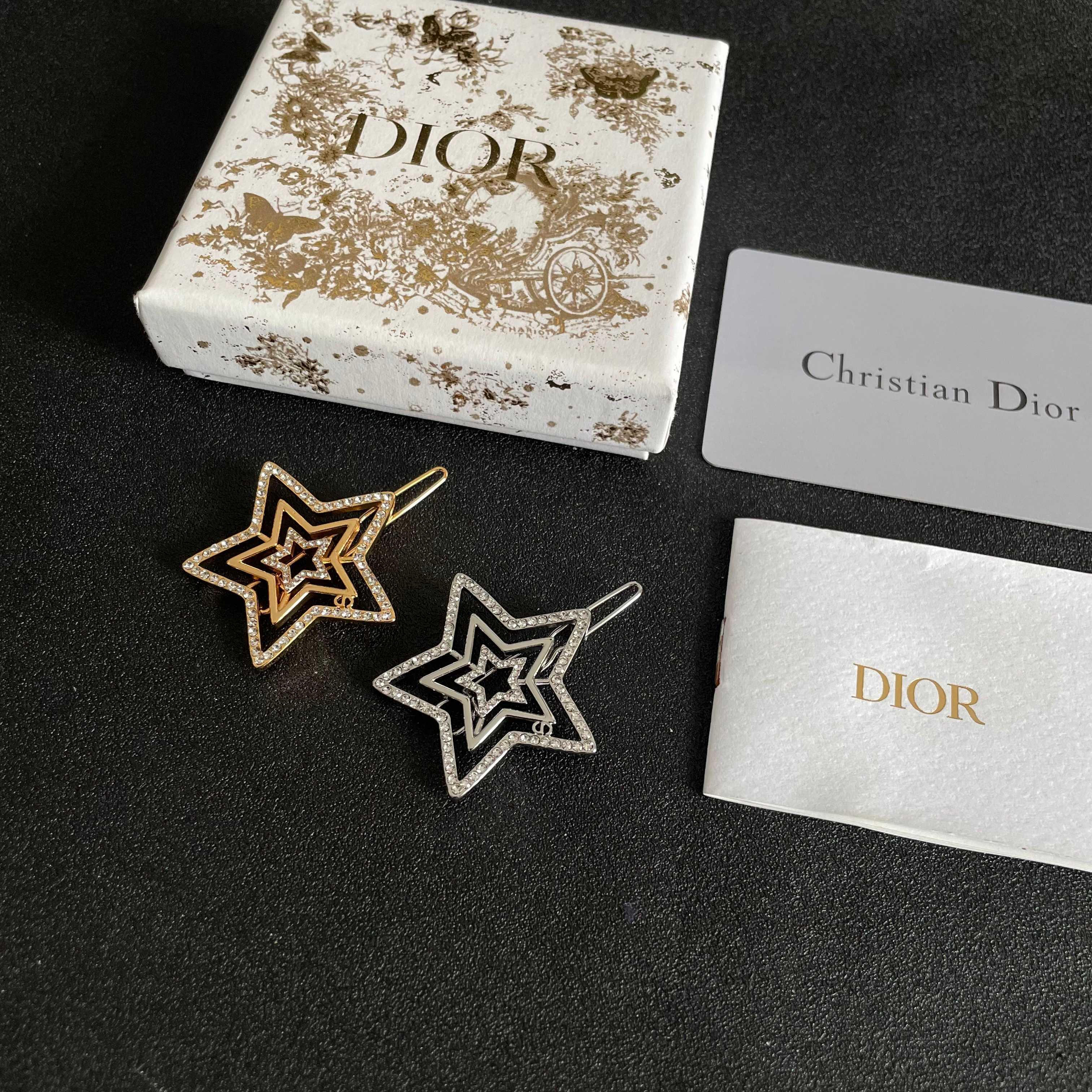 Dior Gold Star Hair Clip with Rhinestones